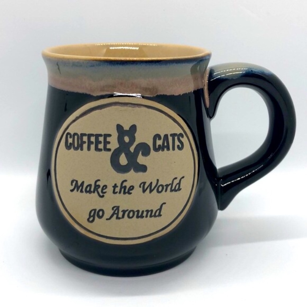 Glazed Ceramic, Pottery-Style Cat Themed Coffee Mug